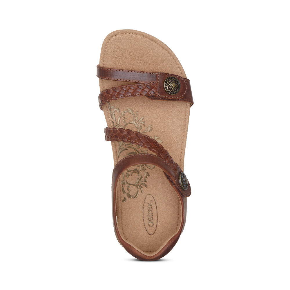 Aetrex Women's Jillian Braided Quarter Strap Sandals - Walnut | USA ZIN7WEG